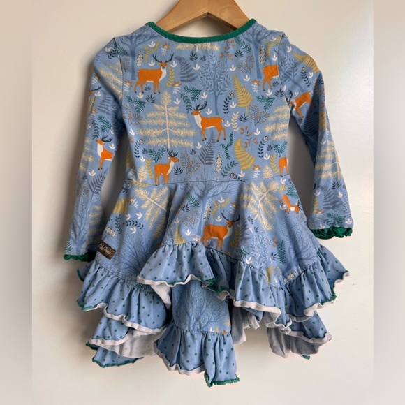 Matilda Jane Girls 2T Dress Neck Of The Woods Blue Deer Antler Cotton Twirl - Picture 6 of 7